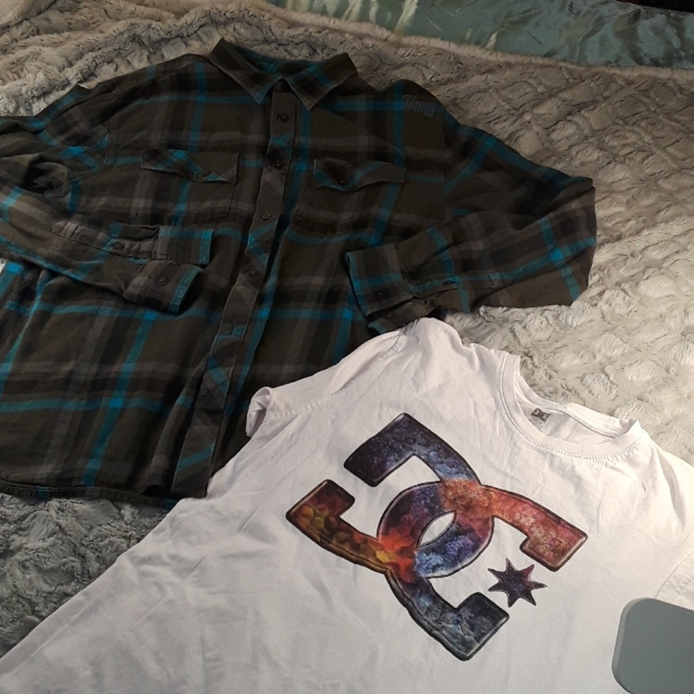 DC Tshirt and Vans Flannel both Sz. Med.